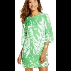Lilly Pulitzer Kaftan Dress Green White Leaf Print Resort Beach Cover Up XS